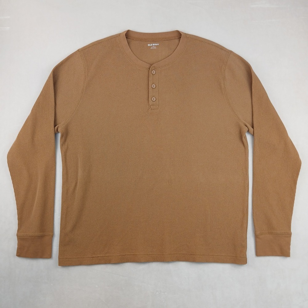 Old Navy XL Mens Henley Shirt Waffle Knit Thermal Brown 23x27 Fits A Large